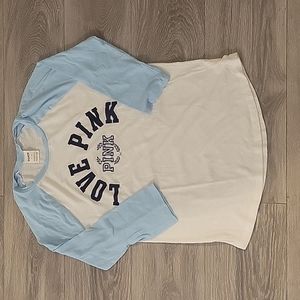 VS PINK Sky blue/white 1/4 sleeve shirt Size M